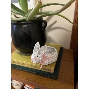 Mini Bunny Wicker Basket Pink Bow Vintage Rabbit Easter / Spring
